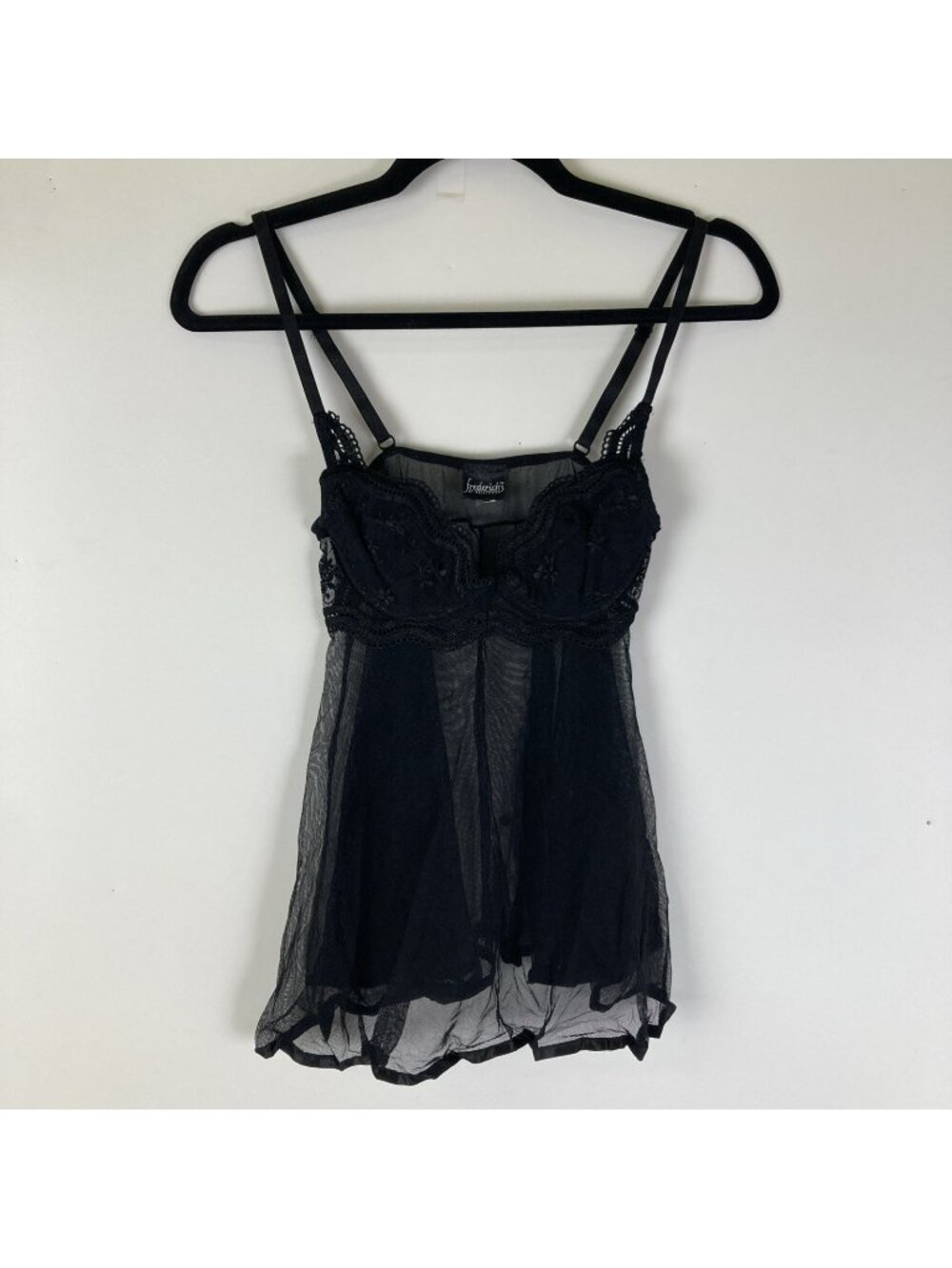 Vintage Y2K Fredericks Of Hollywood Black Mesh Lace Cami Size Small Boudoir Sexy